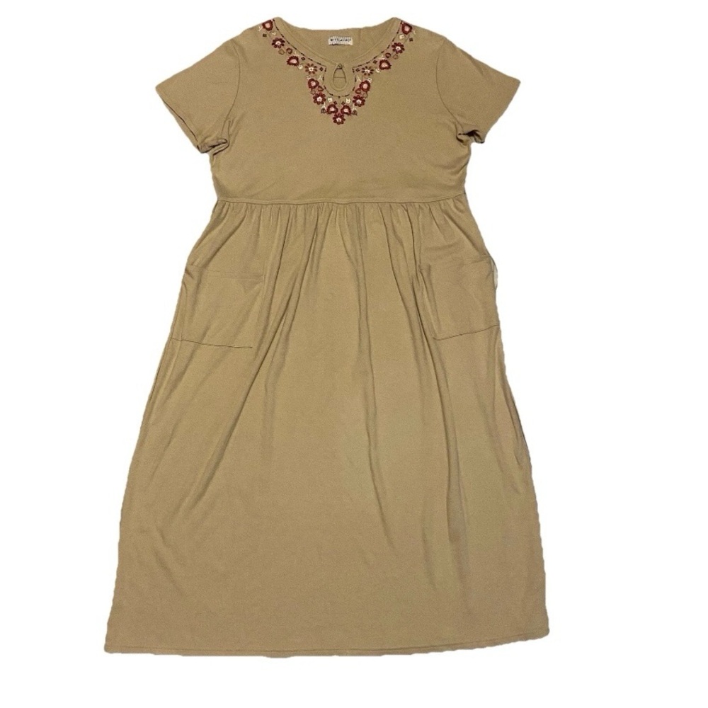 White Stag Floral Embroidered Maxi Dress Womens Size XXL Beige Neutral Pockets